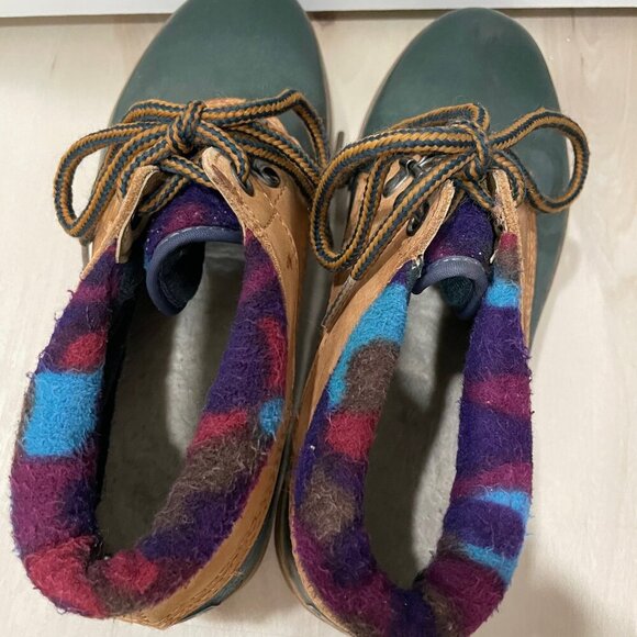 Nine West Duck Boot Vintage 90s Brown Green Lace Up Rubber Padded Collar Size 9 - Picture 4 of 12